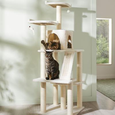 FRISCO 68-in Faux Fur Cat Tree Condo, Cream