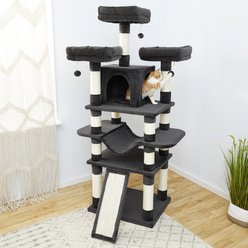 Frisco 68-in Faux Fur Cat Tree & Condo, Dark Charcoal