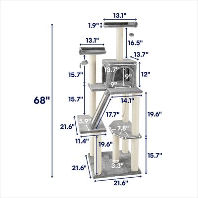 Show full view: Frisco 68-in Faux Fur Cat Tree & Condo, Gray slide 2 of 7