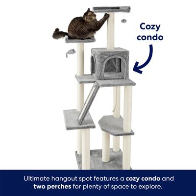 Show full view: Frisco 68-in Faux Fur Cat Tree & Condo, Gray slide 5 of 7