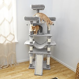 Frisco 68-in Faux Fur Cat Tree & Condo, Gray slide 1 of 7