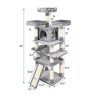 Show full view: Frisco 68-in Faux Fur Cat Tree & Condo, Gray slide 2 of 9