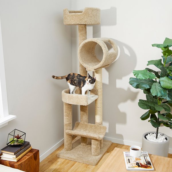 FRISCO 69-in Real Carpet Solid Wood Cat Tree, Beige