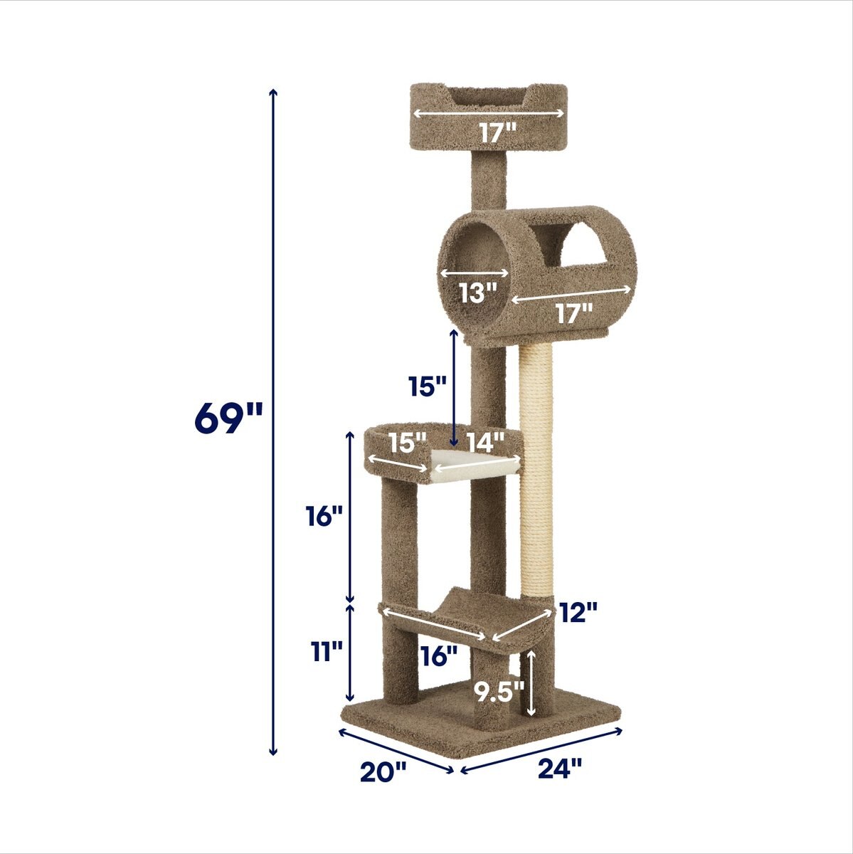 Frisco 69-in Real Carpet Solid Wood Cat Tree