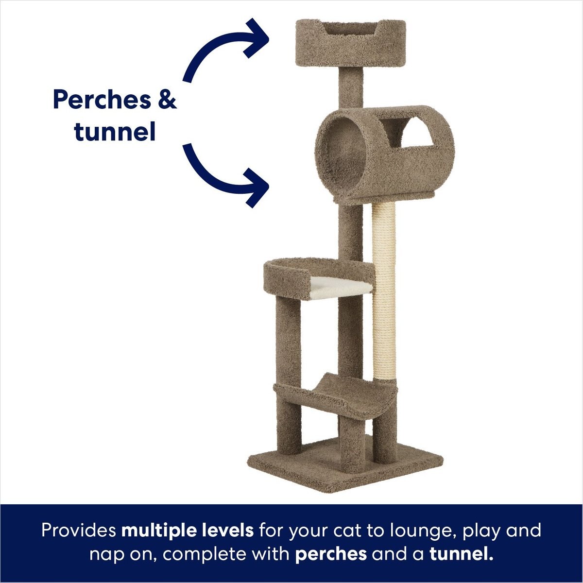 FRISCO 69-in Real Carpet Solid Wood Cat Tree, Gray - Chewy.com