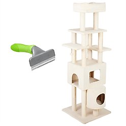 Frisco 71-in Cat Tree & Condo + Deshedding Dog & Cat Brush, Large, Short to Medium Hair