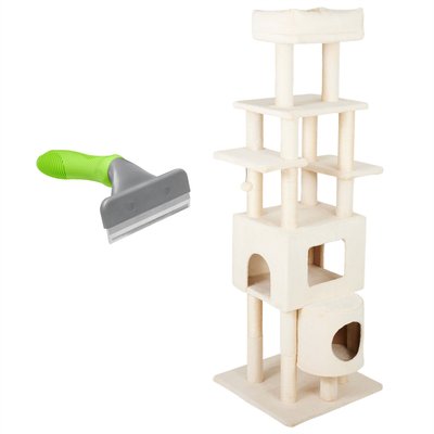 Frisco Frisco 71-in Cat Tree & Condo + Deshedding Dog & Cat Brush, Large, Short to Medium Hair
