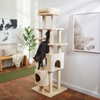 Frisco 71-in Faux Fur Cat Tree & Condo, Cream