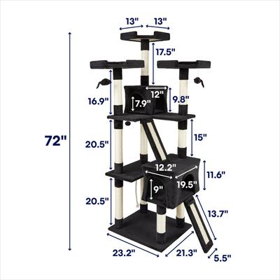 Show full view: Frisco 72-in Faux Fur Cat Tree & Condo, Black slide 2 of 6