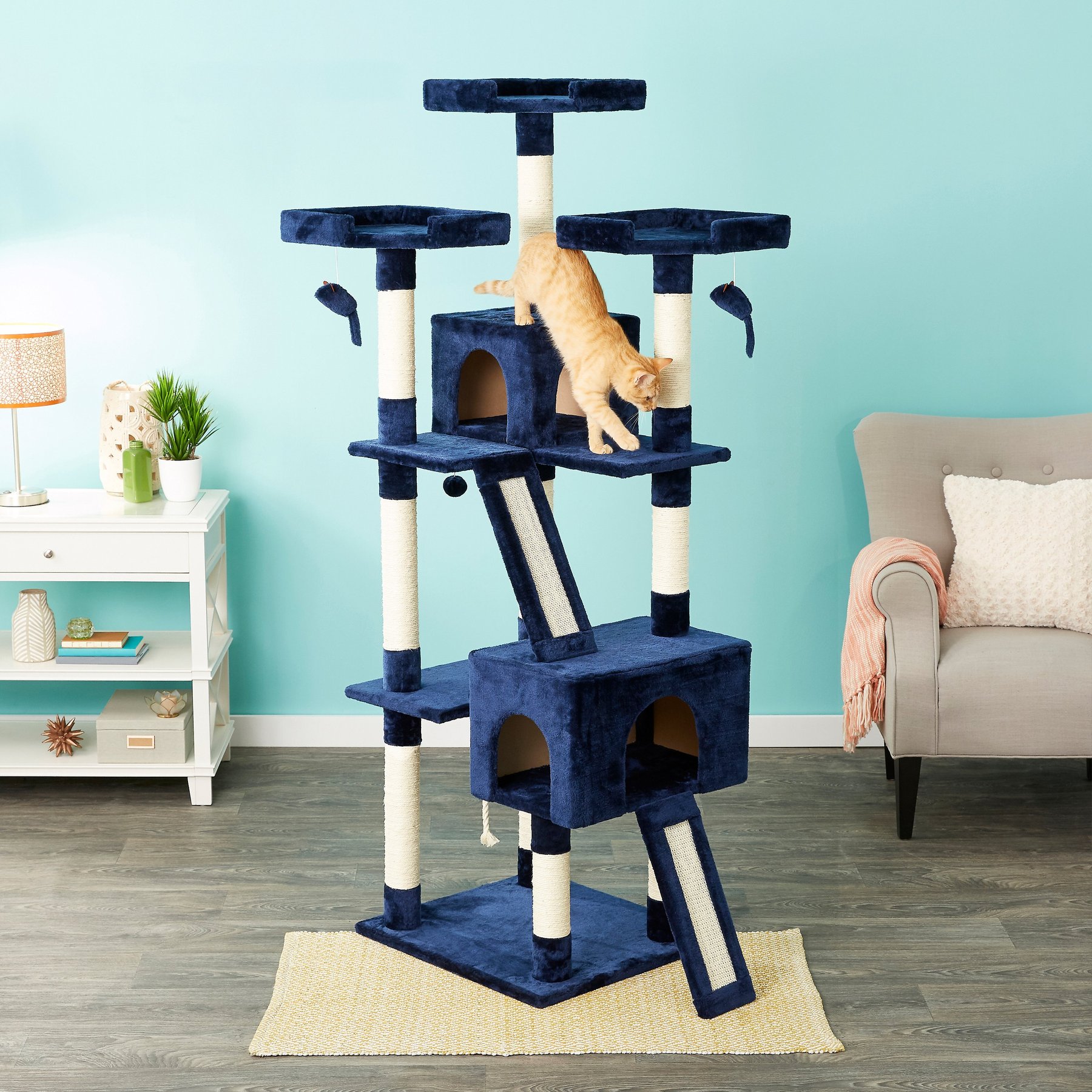 FRISCO 72-in Faux Fur Cat Tree & Condo, Brown - Chewy.com