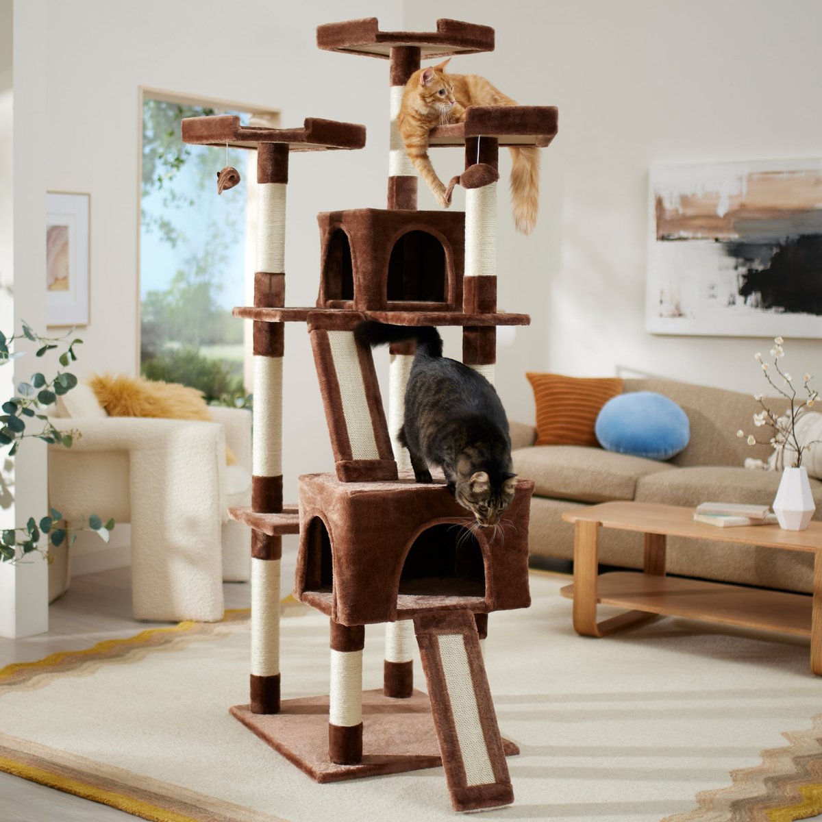 Frisco 72-Inch Cat Tree with multiple platforms and cozy condos for large cats