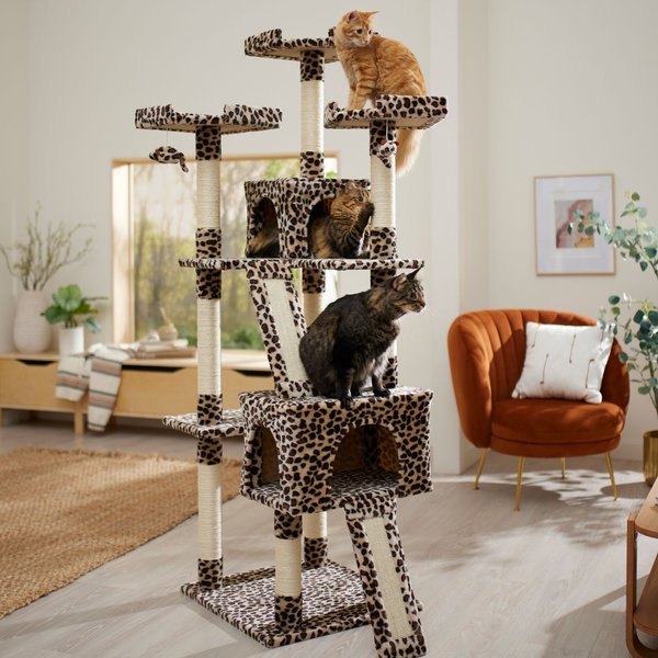 FRISCO 72-in Faux Fur Cat Tree & Condo, Cheetah - Chewy.com