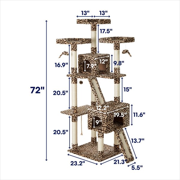 FRISCO 72-in Faux Fur Cat Tree & Condo, Cheetah - Chewy.com