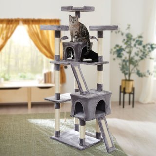 Frisco 72-in Faux Fur Cat Tree & Condo, Gray slide 1 of 6