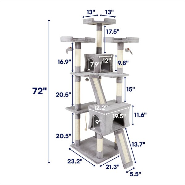 FRISCO 72-in Faux Fur Cat Tree & Condo, Gray - Chewy.com