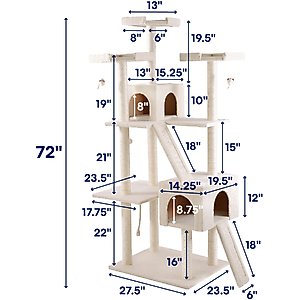 Frisco 72-in Large Base Faux Fur Cat Tree & Condo, Cream