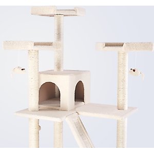 Frisco 72-in Large Base Faux Fur Cat Tree & Condo, Cream