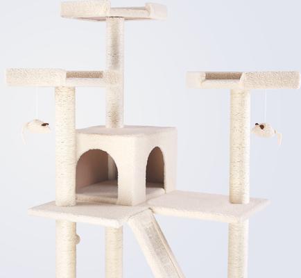 Show full view: Frisco 72-in Large Base Faux Fur Cat Tree & Condo, Cream slide 3 of 9