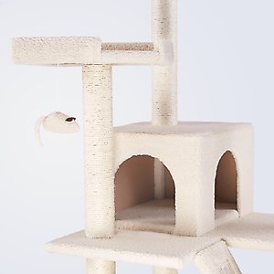 Frisco 72-in Large Base Faux Fur Cat Tree & Condo, Cream