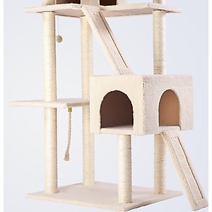 Frisco 72-in Large Base Faux Fur Cat Tree & Condo, Cream