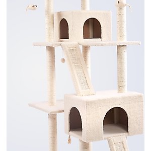 Frisco 72-in Large Base Faux Fur Cat Tree & Condo, Cream