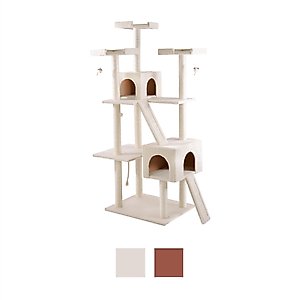 Frisco 72-in Large Base Faux Fur Cat Tree & Condo, Cream