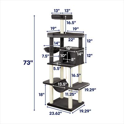 Show full view: Frisco 73-in Cat Tree with Hammock, Condo, Lounge Basket, Top Perch & Bed, Dark Charcoal slide 3 of 9