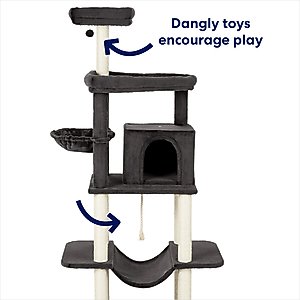 Frisco 73-in Cat Tree with Hammock, Condo, Lounge Basket, Top Perch & Bed, Dark Charcoal