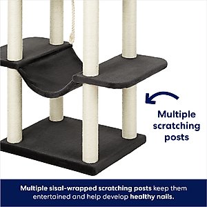 Frisco 73-in Cat Tree with Hammock, Condo, Lounge Basket, Top Perch & Bed, Dark Charcoal