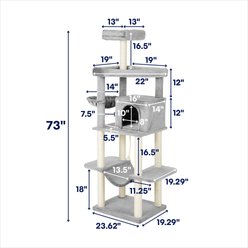 Frisco 73-in Cat Tree with Hammock, Condo, Lounge Basket, Top Perch & Bed, Gray slide 2 of 6