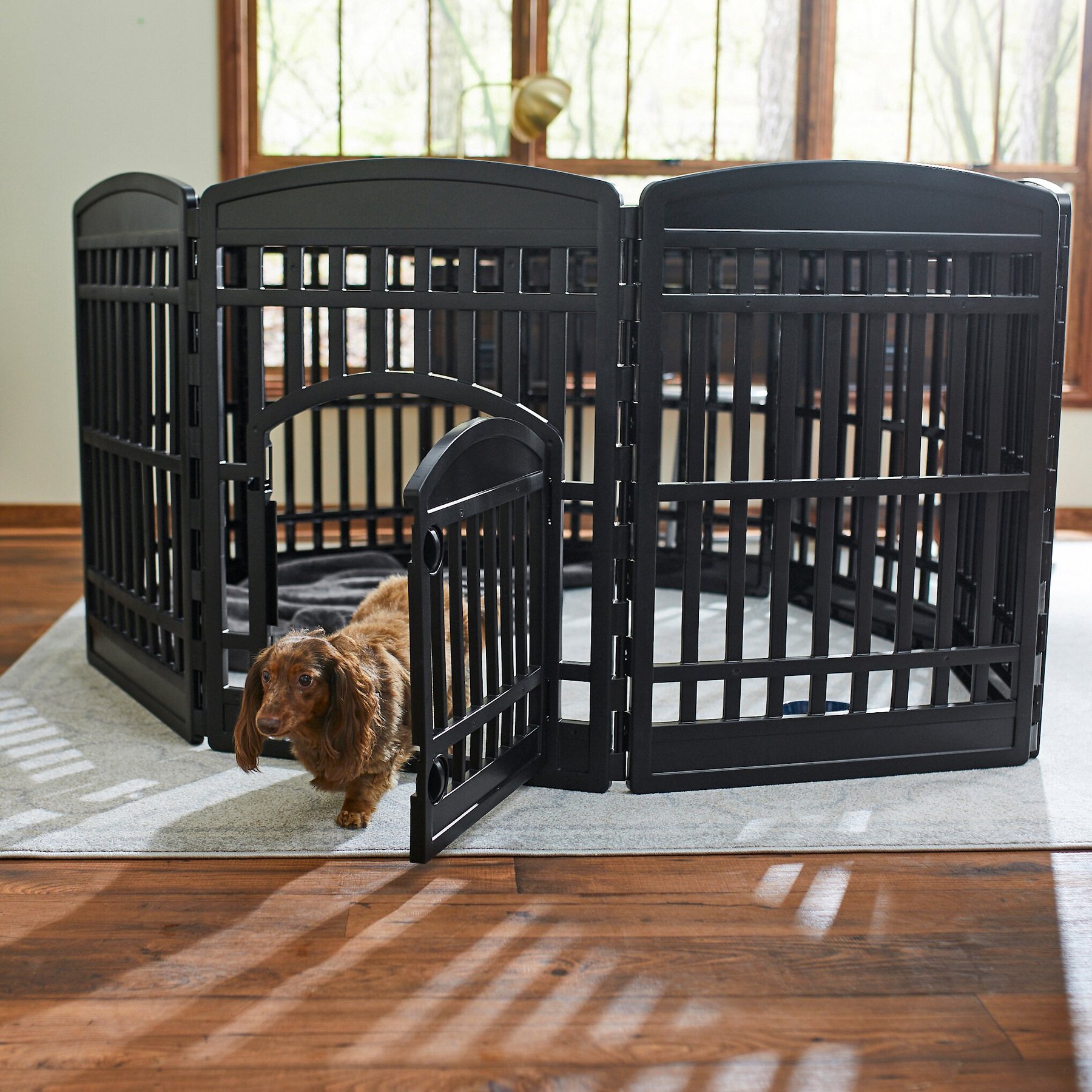 Frisco 8-Panel Plastic Exercise Dog Playpen, 34"H, Black