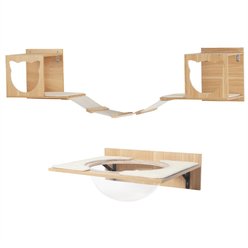 Frisco Acrylic Bowl Wall Mounted Wall Shelf + Cat Silhouette with Bridge Wall Mounted Cat Wall Shelves