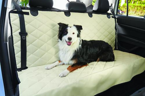 Show full view: Frisco Adjustable Seatbelt Tether, Length 3-ft, Width: 1'', Reflective Black + Quilted Water Resistant Bench Car Seat Cover, Regular, Cream slide 7 of 8