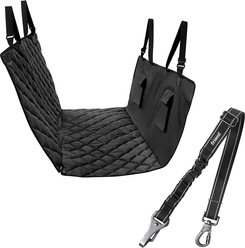 Frisco Adjustable Seatbelt Tether, Length 3-ft, Width: 1'', Reflective Black + Quilted Water Resistant Hammock Car Seat Cover, Regular, Black