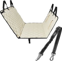 Frisco Adjustable Seatbelt Tether, Length 3-ft, Width: 1'', Reflective Black + Quilted Water Resistant Hammock Car Seat Cover, Regular, Cream