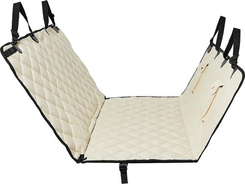 Show full view: Frisco Adjustable Seatbelt Tether, Length 3-ft, Width: 1'', Reflective Black + Quilted Water Resistant Hammock Car Seat Cover, Regular, Cream slide 5 of 8