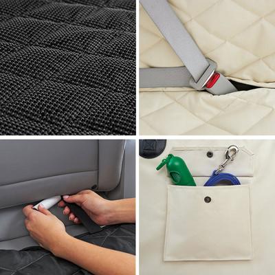 Show full view: Frisco Adjustable Seatbelt Tether, Length 3-ft, Width: 1'', Reflective Black + Quilted Water Resistant Hammock Car Seat Cover, Regular, Cream slide 7 of 8