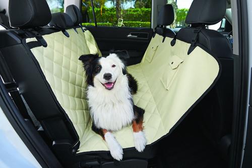 Show full view: Frisco Adjustable Seatbelt Tether, Length 3-ft, Width: 1'', Reflective Black + Quilted Water Resistant Hammock Car Seat Cover, Regular, Cream slide 8 of 8