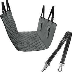 Frisco Adjustable Seatbelt Tether, Length 3-ft, Width: 1'', Reflective Black + Quilted Water Resistant Hammock Car Seat Cover, Regular, Gray