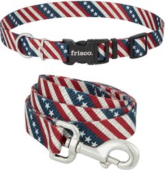 Frisco American Flag Dog Leash, Large: 6-ft long, 1-in wide & Frisco American Flag Dog Collar, Large: 18 to 26-in neck, 1-in wide