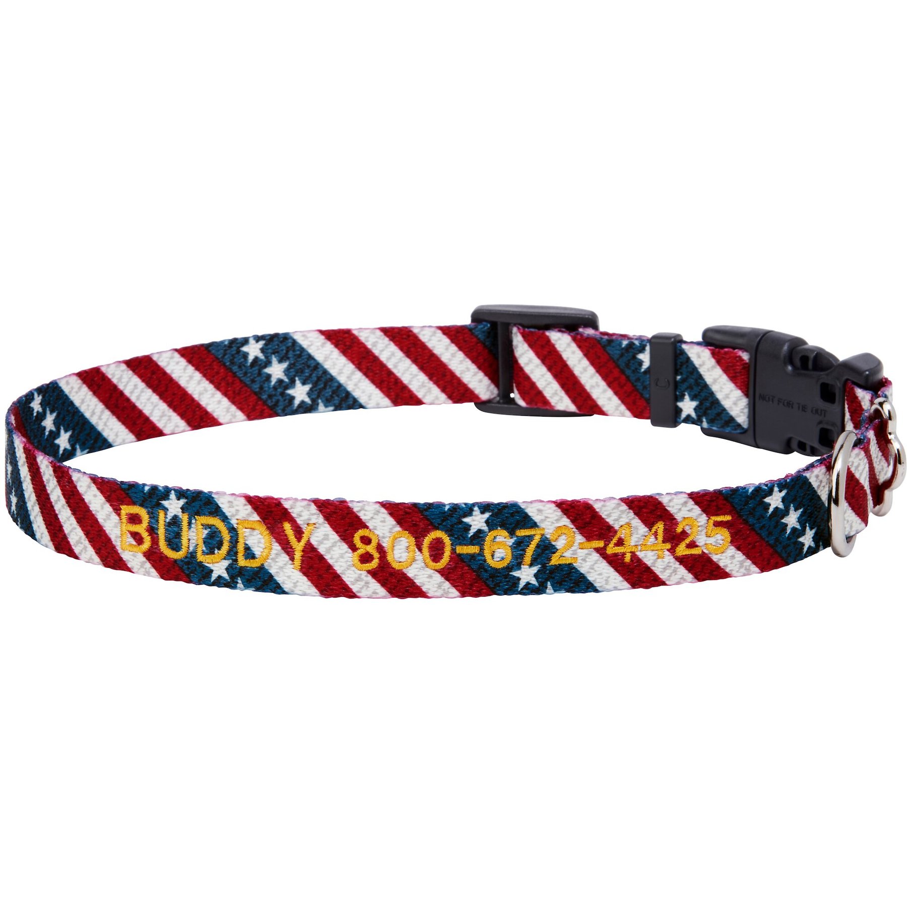 Frisco American Flag Polyester Personalized Dog Collar, Small: 10 to 14-in neck, 5/8-in wide