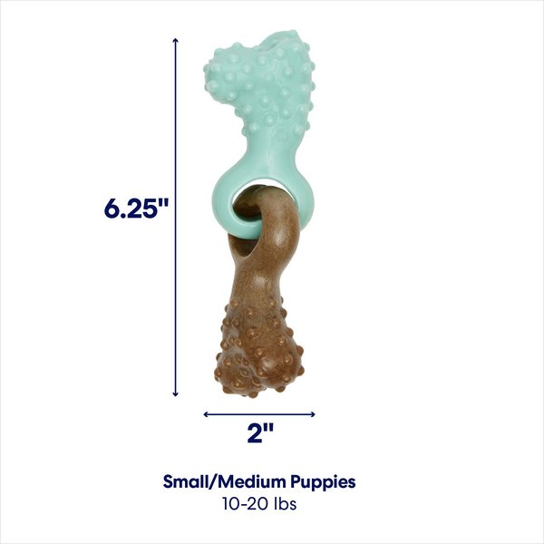 Show full view: Frisco Bacon Flavored Interlocking Bone Nylon & TPR Dental Teether Chew Puppy Toy for Moderate Chewers, Small slide 2 of 10