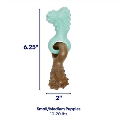 Show full view: Frisco Bacon Flavored Interlocking Bone Nylon & TPR Dental Teether Chew Puppy Toy for Moderate Chewers, Small slide 3 of 11
