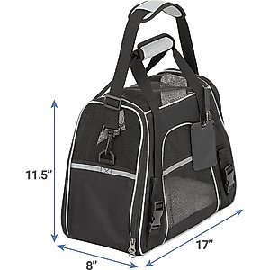 Frisco Basic Dog & Cat Carrier Bag, Black, Gray Trim, Small/Medium