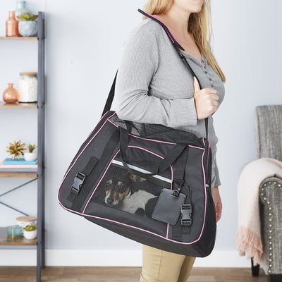 Frisco Frisco Basic Dog & Cat Carrier Bag, Black, Pink Trim, Medium/Large