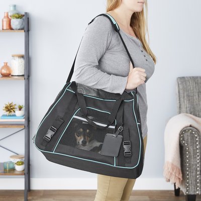 Frisco Frisco Basic Dog & Cat Carrier Bag, Black, Teal Trim, Medium/Large