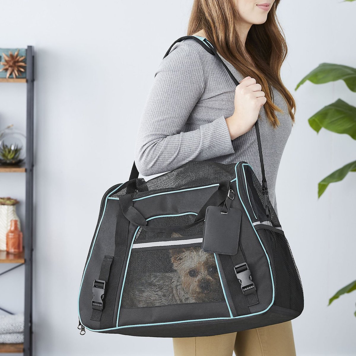 Frisco Basic Dog & Cat Carrier Bag, Black, Teal Trim, Small/Medium