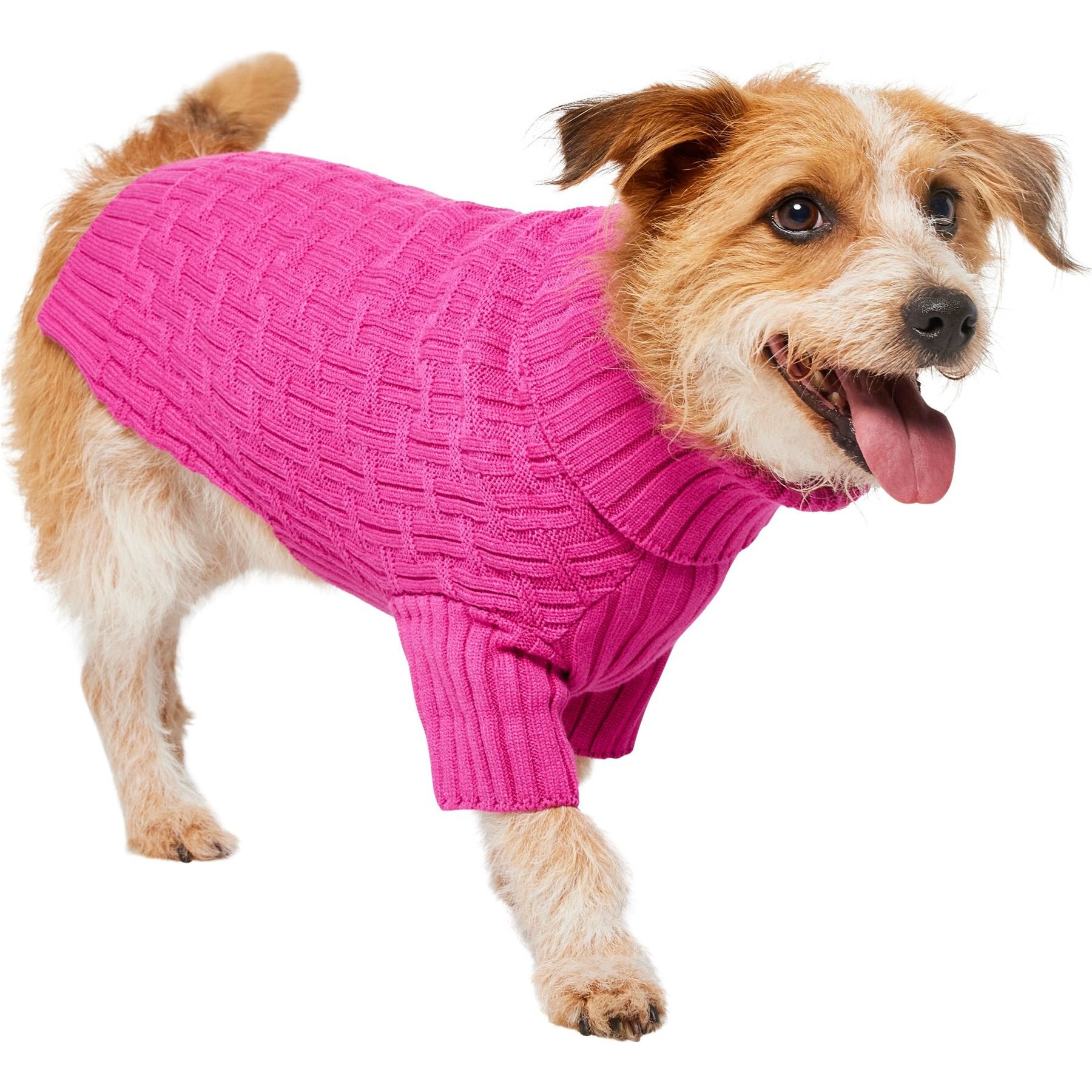 Frisco Basketweave Dog & Cat Turtleneck Sweater, Pink, Large