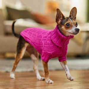 Frisco Basketweave Dog & Cat Turtleneck Sweater, Pink, X-Small