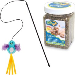 Frisco Bird Teaser with Feathers Cat Toy, Blue & OurPets Cosmic Catnip